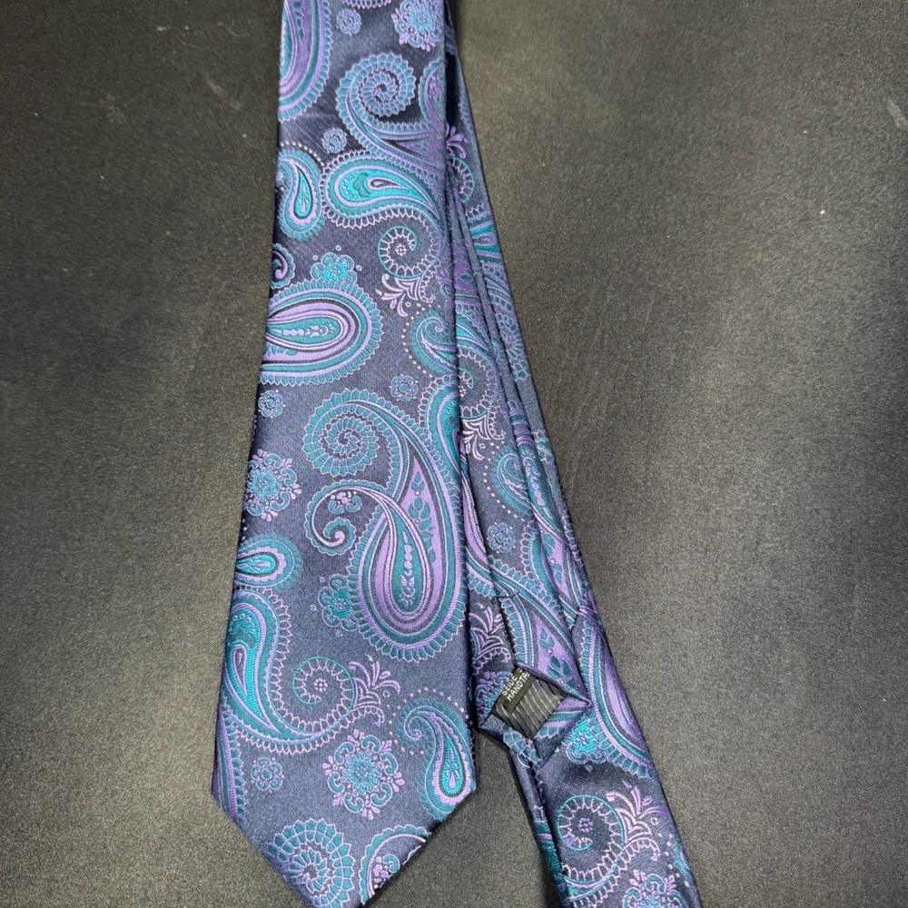 100% Silk Paisley Tie in Navy, Purple & Teal